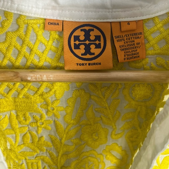 Tory Burch embroidered yellow/gold white tunic top white detailing spring luxury - Picture 2 of 8
